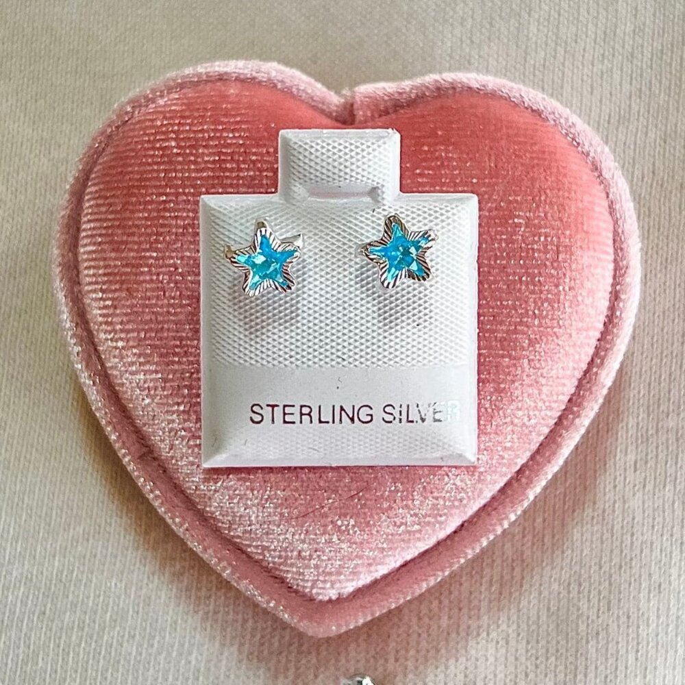 925 Sterling Silver Little Blue Star Stud Screw-Back Earrings